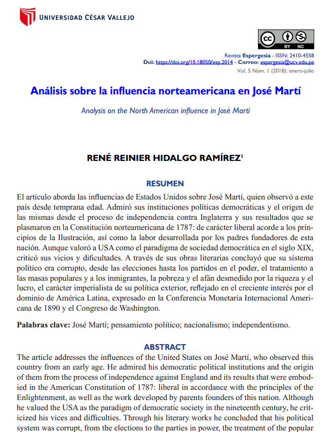 Análisis sobre la inflencia norteamericana en José Martí
